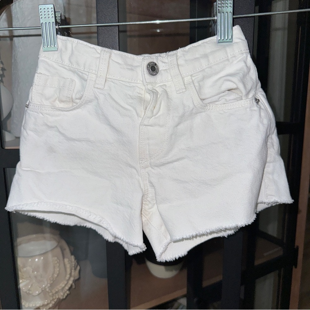 Zara Kids denim shorts raw hem ivory toddler girl cutoffs mid rise adjustable - Picture 1 of 5